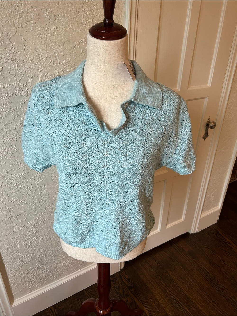Mango Soft Blue Knit Polo Tee NWT